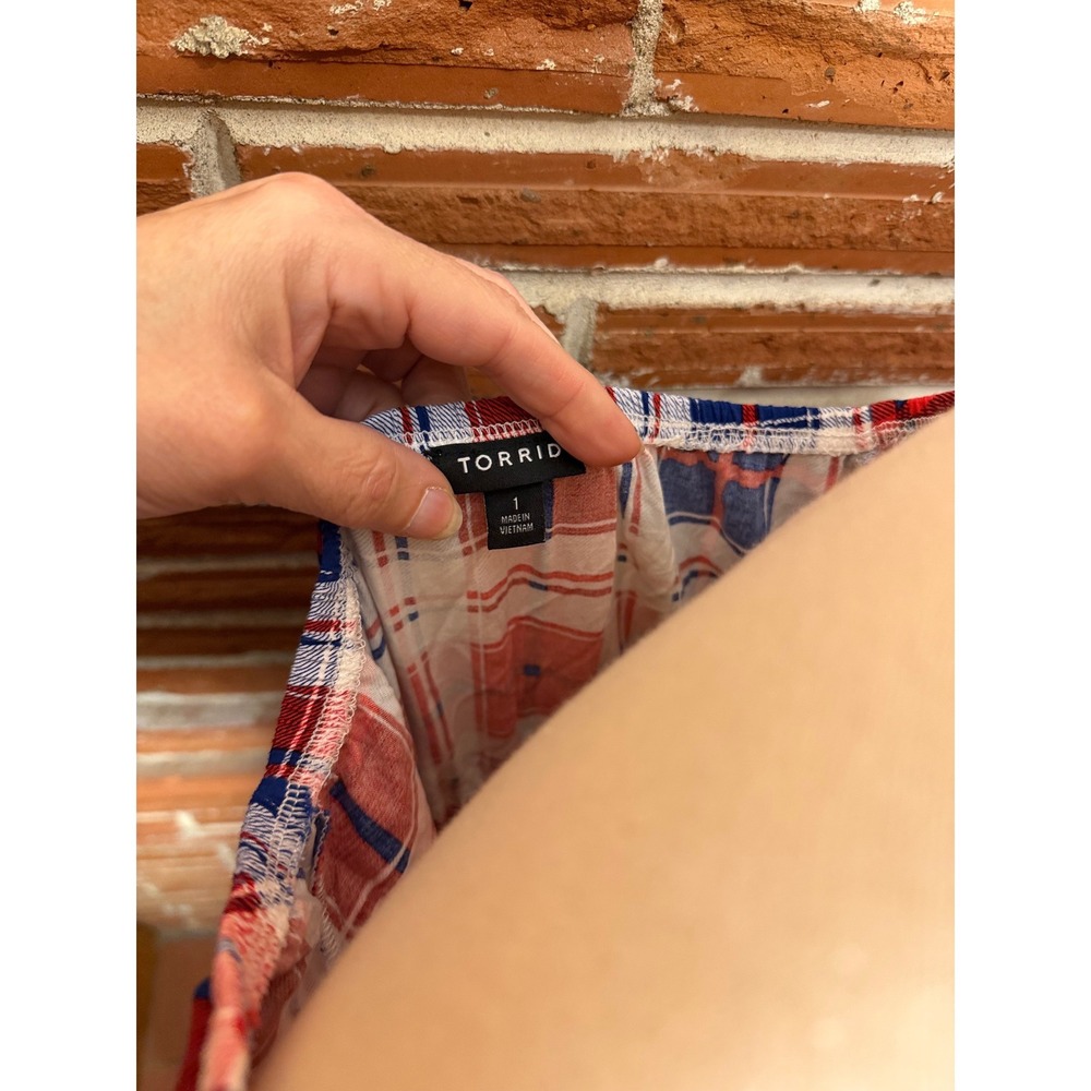 Torrid Plaid Tiered Maxi Dress Americano R/W/B Puff Sleeve Square Neck Large - Picture 9 of 9